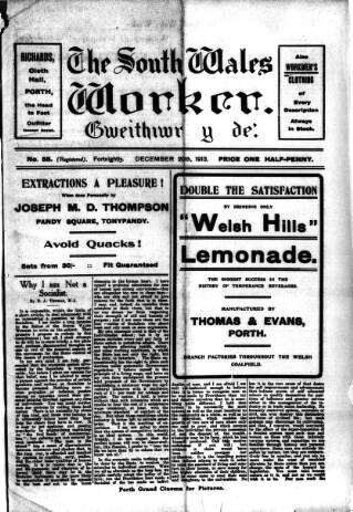 cover page of Rhondda Socialist Newspaper published on December 20, 1913