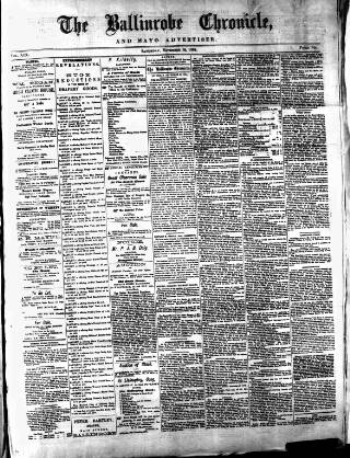 cover page of Ballinrobe Chronicle and Mayo Advertiser published on November 15, 1884