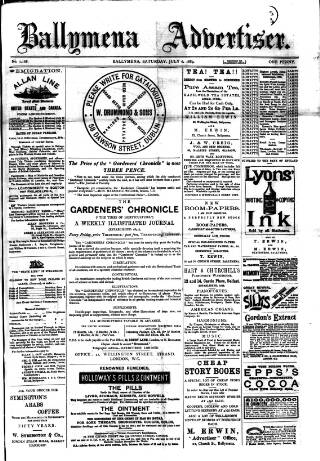 cover page of Ballymena Advertiser published on July 6, 1889