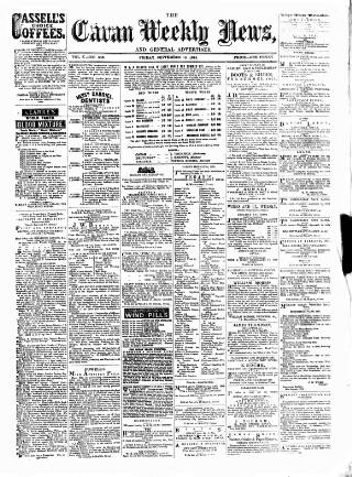 cover page of Cavan Weekly News and General Advertiser published on September 18, 1874