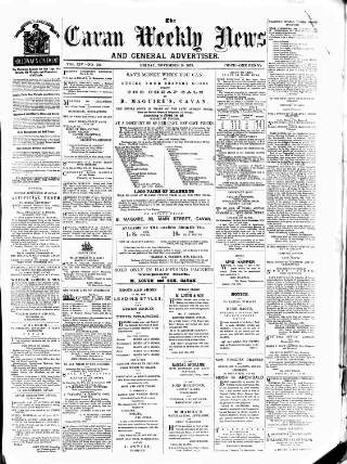 cover page of Cavan Weekly News and General Advertiser published on November 15, 1878