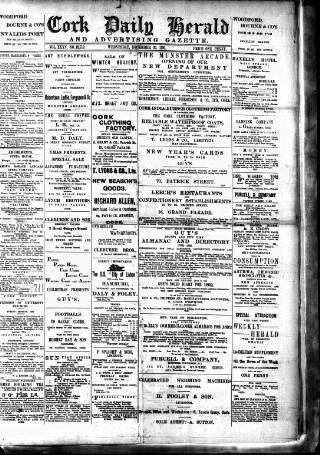cover page of Cork Daily Herald published on December 30, 1891