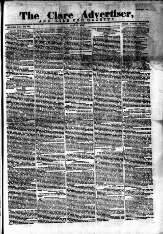 cover page of Clare Advertiser and Kilrush Gazette published on July 6, 1872