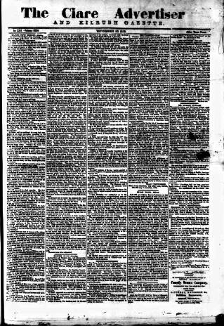cover page of Clare Advertiser and Kilrush Gazette published on November 30, 1878