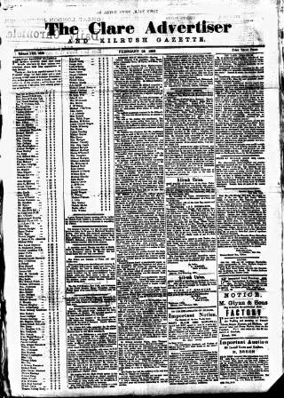 cover page of Clare Advertiser and Kilrush Gazette published on February 28, 1885