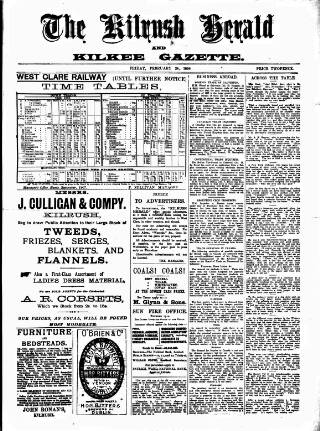 cover page of Kilrush Herald and Kilkee Gazette published on February 28, 1908