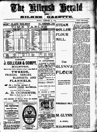 cover page of Kilrush Herald and Kilkee Gazette published on November 15, 1918