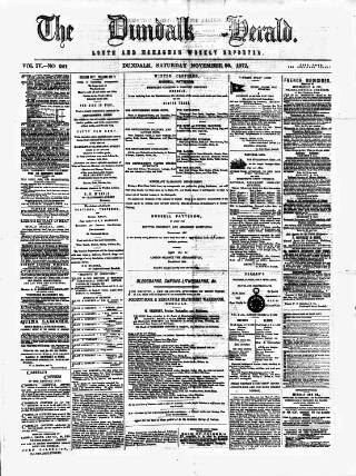 cover page of Dundalk Herald published on November 30, 1872