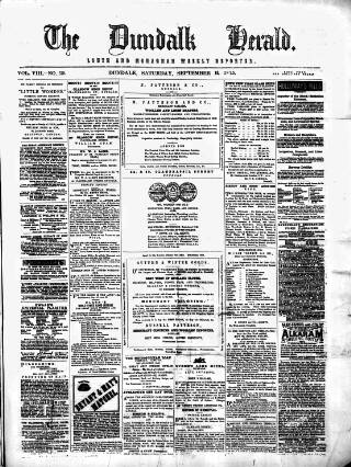 cover page of Dundalk Herald published on September 18, 1875