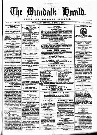 cover page of Dundalk Herald published on November 15, 1884