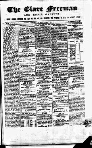 cover page of Clare Freeman and Ennis Gazette published on February 28, 1863