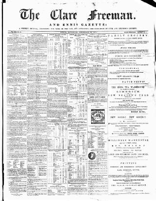 cover page of Clare Freeman and Ennis Gazette published on December 30, 1871
