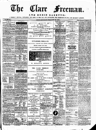 cover page of Clare Freeman and Ennis Gazette published on February 28, 1874