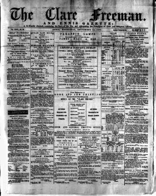 cover page of Clare Freeman and Ennis Gazette published on September 18, 1878