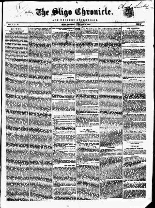 cover page of Sligo Chronicle published on February 28, 1852