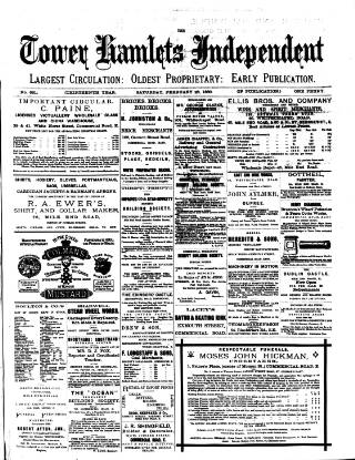 cover page of Tower Hamlets Independent and East End Local Advertiser published on February 28, 1880