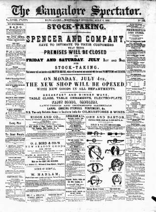 cover page of Bangalore Spectator published on July 6, 1887