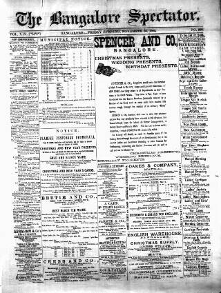 cover page of Bangalore Spectator published on November 30, 1888