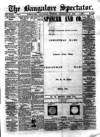 cover page of Bangalore Spectator published on December 30, 1891