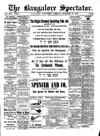 cover page of Bangalore Spectator published on November 15, 1893