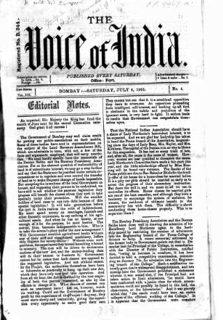cover page of Voice of India published on July 6, 1901