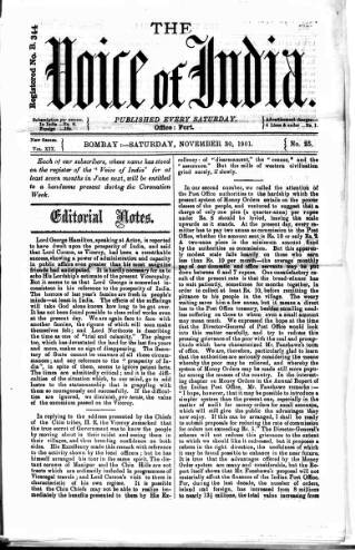 cover page of Voice of India published on November 30, 1901