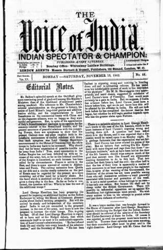 cover page of Voice of India published on November 15, 1902