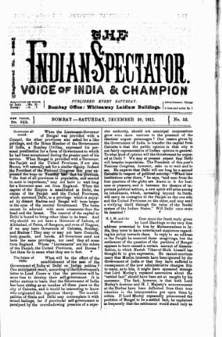 cover page of Voice of India published on December 30, 1911