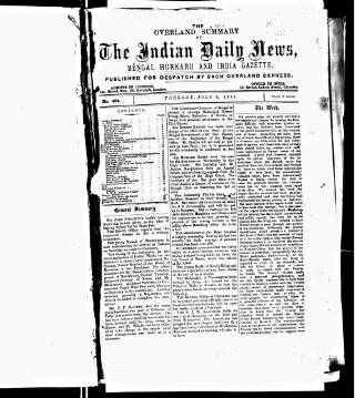 cover page of Indian Daily News published on July 6, 1875