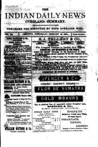 cover page of Indian Daily News published on February 28, 1894