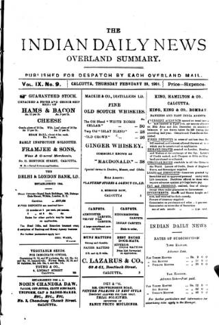 cover page of Indian Daily News published on February 28, 1901