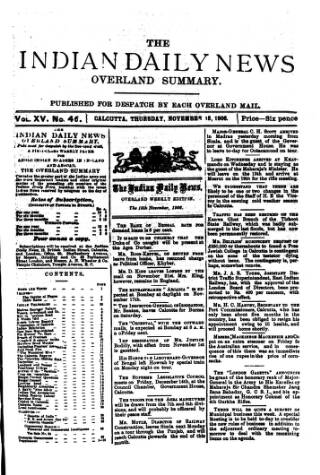 cover page of Indian Daily News published on November 15, 1906