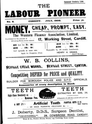 cover page of Labour Pioneer (Cardiff) published on July 1, 1900