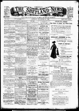 cover page of Shetland News published on September 18, 1909