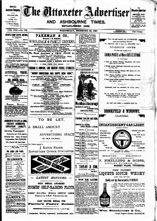 cover page of Uttoxeter Advertiser and Ashbourne Times published on December 30, 1896