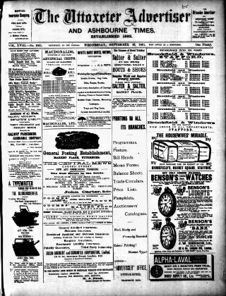 cover page of Uttoxeter Advertiser and Ashbourne Times published on September 18, 1901