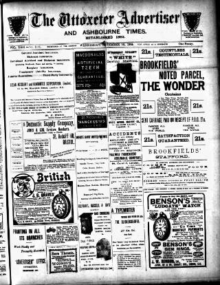 cover page of Uttoxeter Advertiser and Ashbourne Times published on November 30, 1904