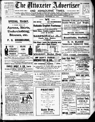 cover page of Uttoxeter Advertiser and Ashbourne Times published on December 30, 1908