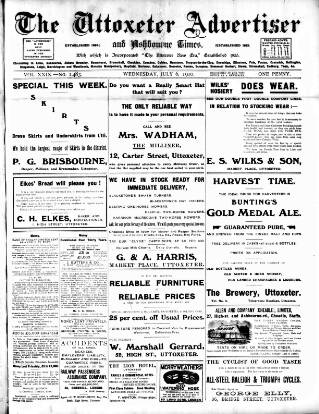 cover page of Uttoxeter Advertiser and Ashbourne Times published on July 6, 1910