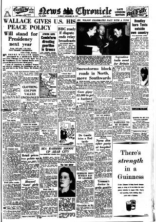 cover page of Daily News (London) published on December 30, 1947
