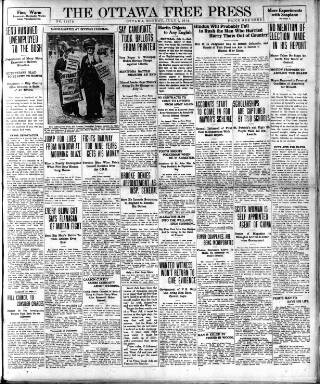 cover page of Ottawa Free Press published on July 6, 1914