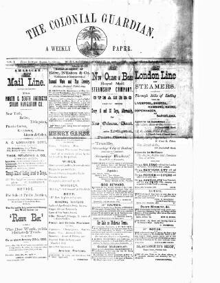 cover page of Colonial Guardian (Belize) published on December 30, 1882