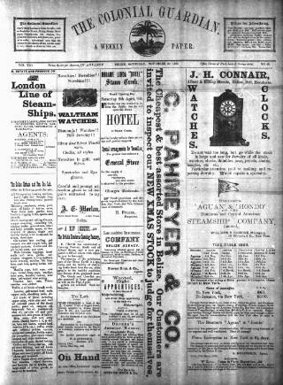 cover page of Colonial Guardian (Belize) published on November 30, 1889