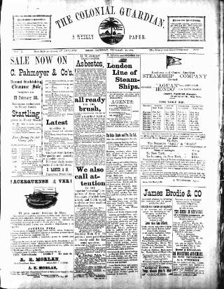 cover page of Colonial Guardian (Belize) published on February 28, 1891