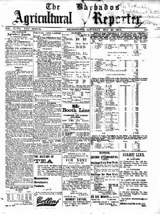 cover page of Barbados Agricultural Reporter published on May 29, 1909