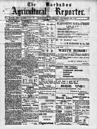 cover page of Barbados Agricultural Reporter published on November 30, 1910