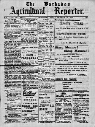 cover page of Barbados Agricultural Reporter published on December 30, 1910