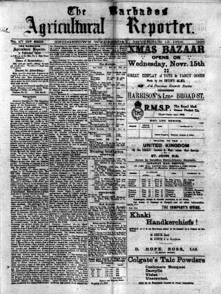 cover page of Barbados Agricultural Reporter published on November 15, 1916