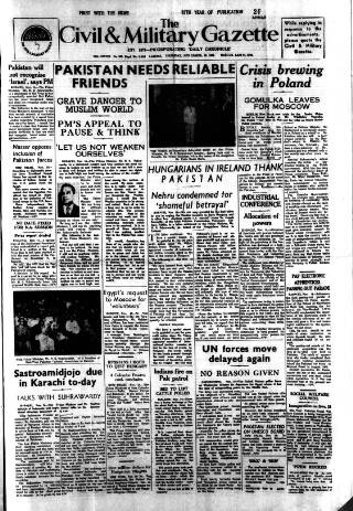 cover page of Civil & Military Gazette (Lahore) published on November 15, 1956