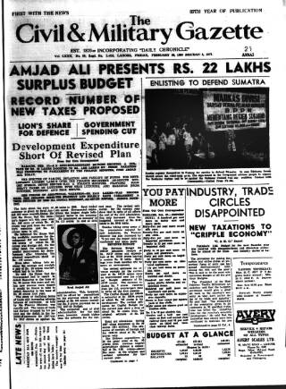cover page of Civil & Military Gazette (Lahore) published on February 28, 1958